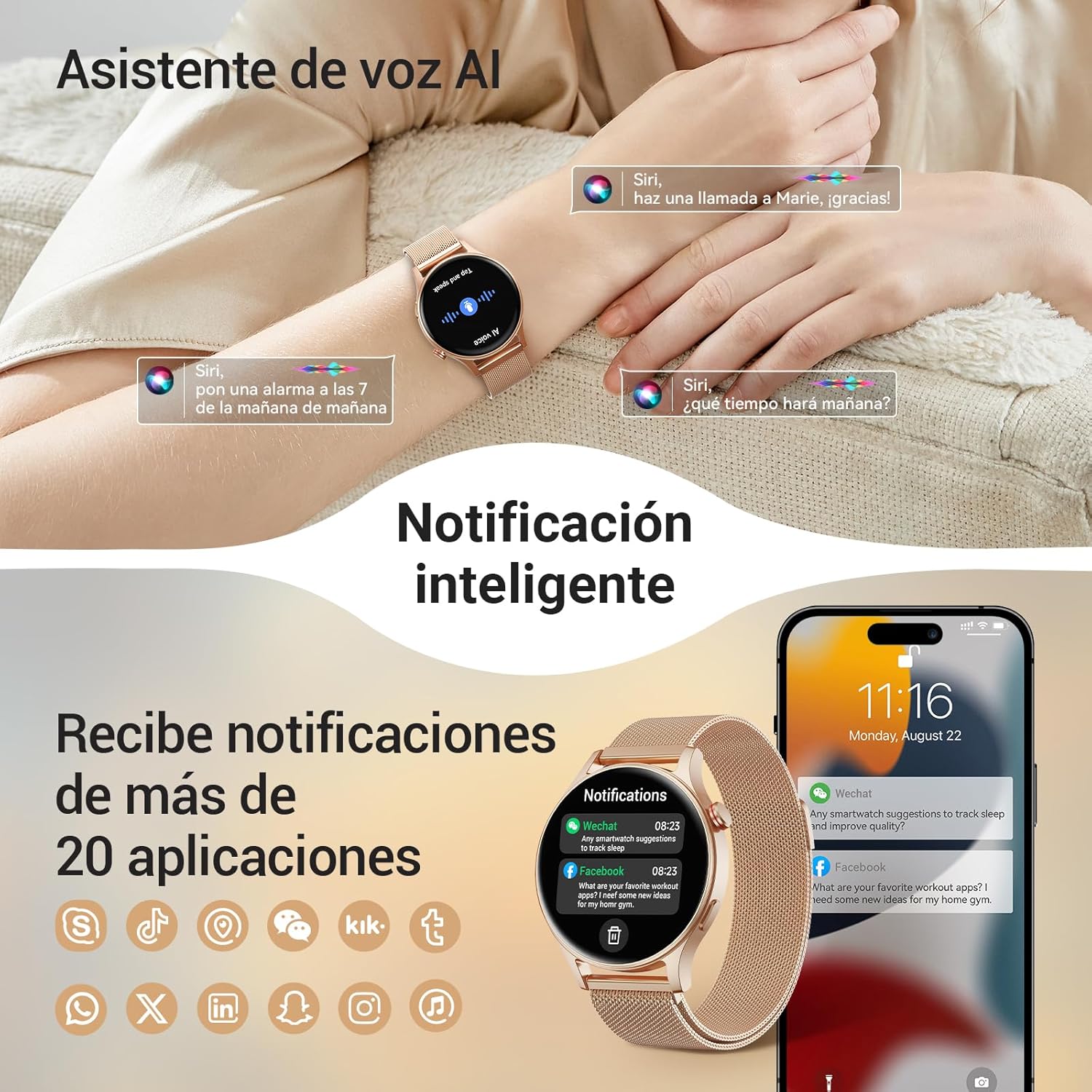 Reloj Inteligente para Mujer con Llamada Bluetooth 5.3, Smartwatch 1.32" AMOLED para Android iOS, podómetro con 110+ Deportes y 3ATM Pulsera Fitness con Monitor de sueño/SpO2 - 3