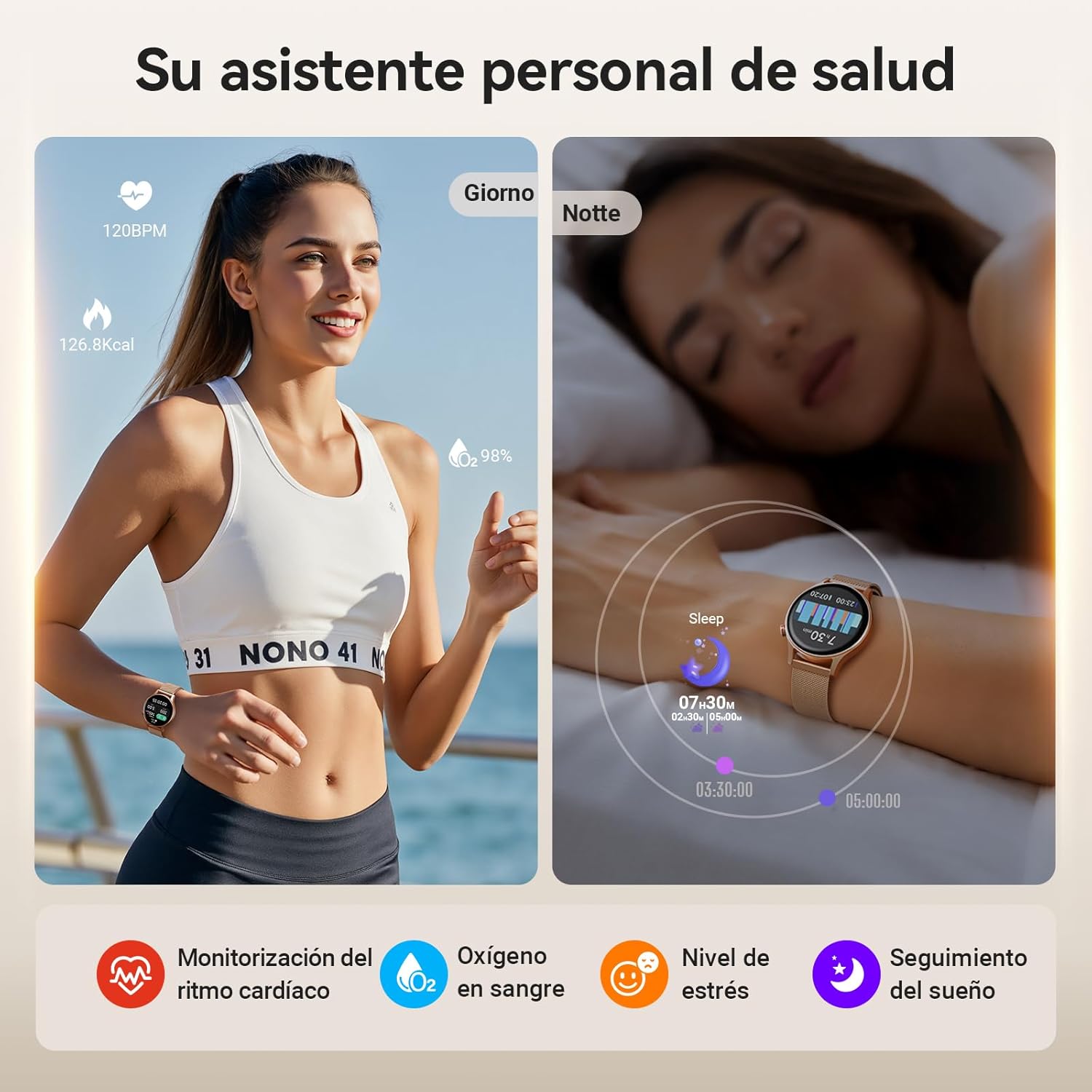 Reloj Inteligente para Mujer con Llamada Bluetooth 5.3, Smartwatch 1.32" AMOLED para Android iOS, podómetro con 110+ Deportes y 3ATM Pulsera Fitness con Monitor de sueño/SpO2 - 4