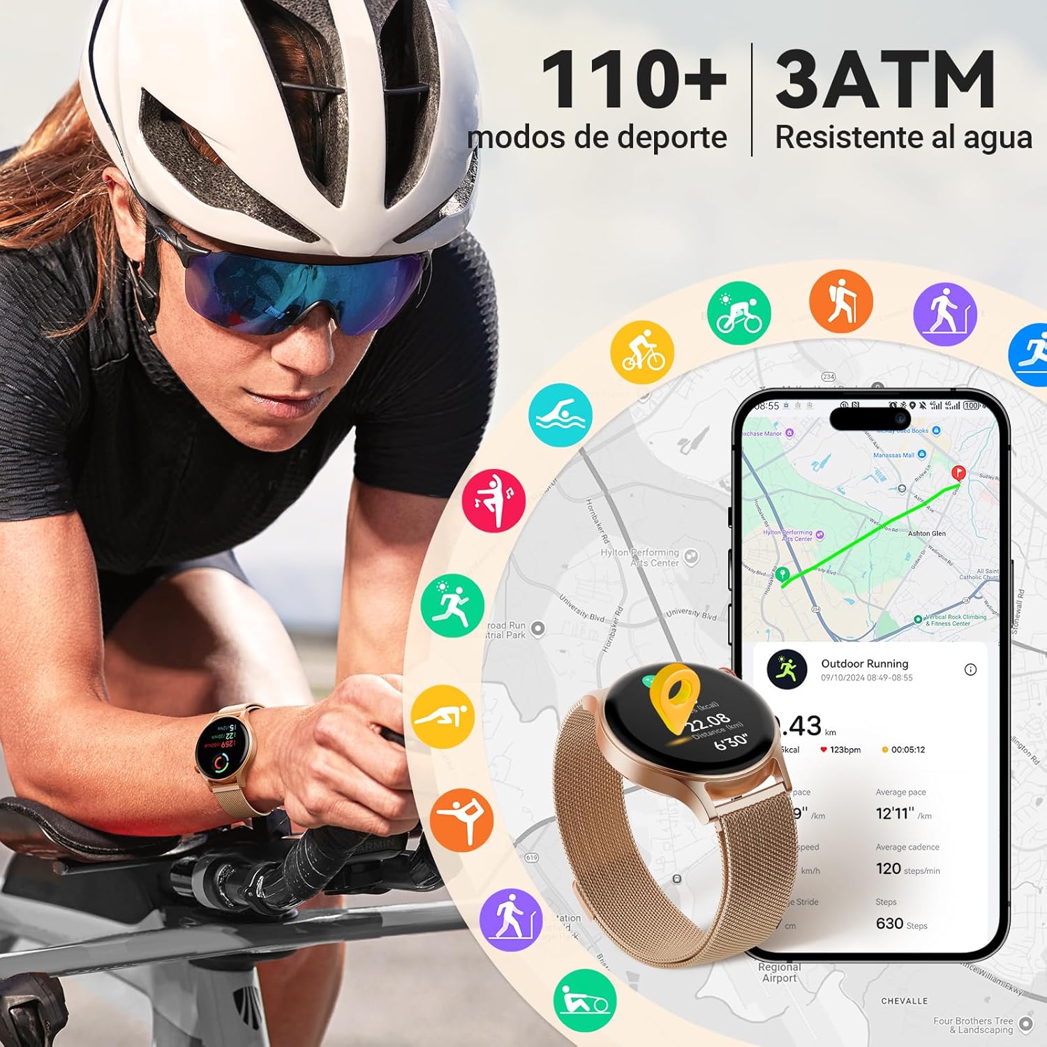 Reloj Inteligente para Mujer con Llamada Bluetooth 5.3, Smartwatch 1.32" AMOLED para Android iOS, podómetro con 110+ Deportes y 3ATM Pulsera Fitness con Monitor de sueño/SpO2 - 5