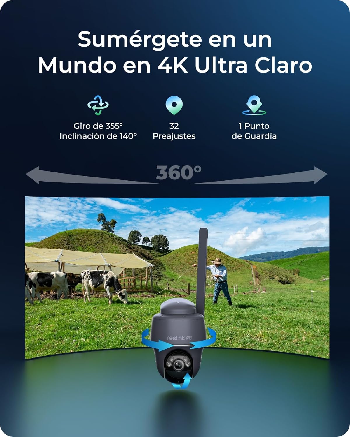 Reolink 3G/4G LTE Camara Vigilancia Exterior Solar, 4K 8MP Cámara Seguridad Inalámbrica con Energía Solar, 360° PT, Visión Nocturna en Color, Detección de IA, Go PT Ultra(Gris) + Panel Solar + 32GB SD - 2