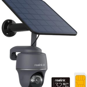 Reolink 3G/4G LTE Camara Vigilancia Exterior Solar, 4K 8MP Cámara Seguridad Inalámbrica con Energía Solar, 360° PT, Visión Nocturna en Color, Detección de IA, Go PT Ultra(Gris) + Panel Solar + 32GB SD