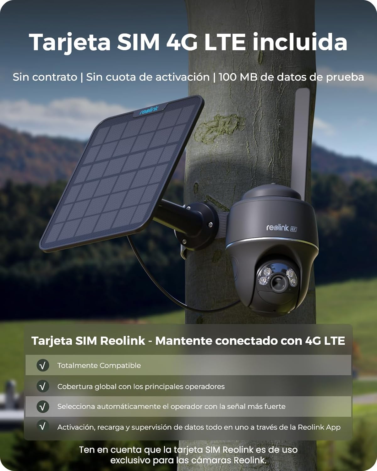 Reolink 3G/4G LTE Camara Vigilancia Exterior Solar, 4K 8MP Cámara Seguridad Inalámbrica con Energía Solar, 360° PT, Visión Nocturna en Color, Detección de IA, Go PT Ultra(Gris) + Panel Solar + 32GB SD - 4