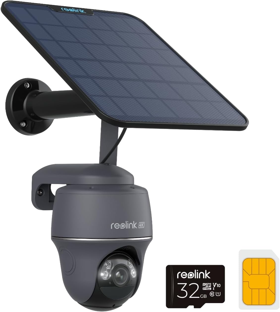 Reolink 3G/4G LTE Camara Vigilancia Exterior Solar, 4K 8MP Cámara Seguridad Inalámbrica con Energía Solar, 360° PT, Visión Nocturna en Color, Detección de IA, Go PT Ultra(Gris) + Panel Solar + 32GB SD - 1