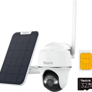 Reolink 3G/4G LTE Camara Vigilancia Exterior Solar con Bateria, 5MP Inalambrica Camara 360° PTZ con Tarjeta Sim & 32GB Tarjeta SD, Detección de Persona/Vehículo, Audio Bidireccional, Go PT Plus + SP