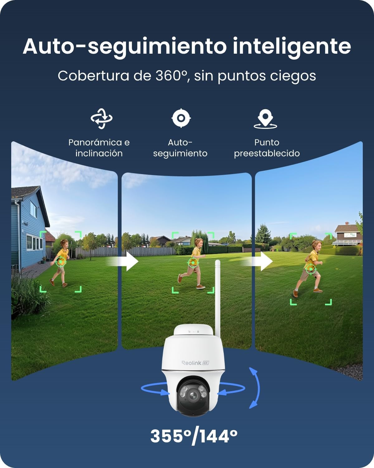 Reolink 4K 360° PT Camara Vigilancia WiFi Exterior Solar, 8MP Cámara con Auto-Seguimiento, Wi-Fi 6 de 2,4/5 GHz, Detección Inteligente, Visión Nocturna en Color, Argus PT Ultra + Panel Solar de 3W - 3