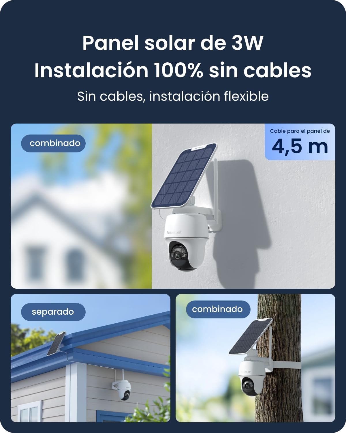 Reolink 4K 360° PT Camara Vigilancia WiFi Exterior Solar, 8MP Cámara con Auto-Seguimiento, Wi-Fi 6 de 2,4/5 GHz, Detección Inteligente, Visión Nocturna en Color, Argus PT Ultra + Panel Solar de 3W - 4