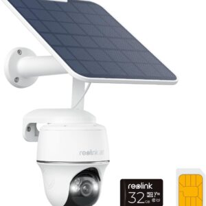 Reolink 4K 8MP Cámara Inalámbrica de Exteriores con Batería, 3G/4G LTE, 360° PTZ, Visión Nocturna en Color, Detección Smart, Audio Bidireccional, Fácil Instalación, Go PT Ultra + Panel Solar + 32GB SD