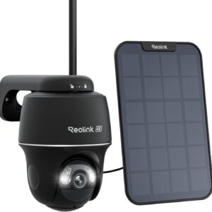 Reolink 4K 8MP Camara Vigilancia WiFi Exterior Solar, 360° PTZ Cámara Sin Cables con Foco, Visión Nocturna en Color, WiFi 2,4/5 GHz, Detección Inteligente, Argus PT Ultra(Negro) + Panel Solar 6W