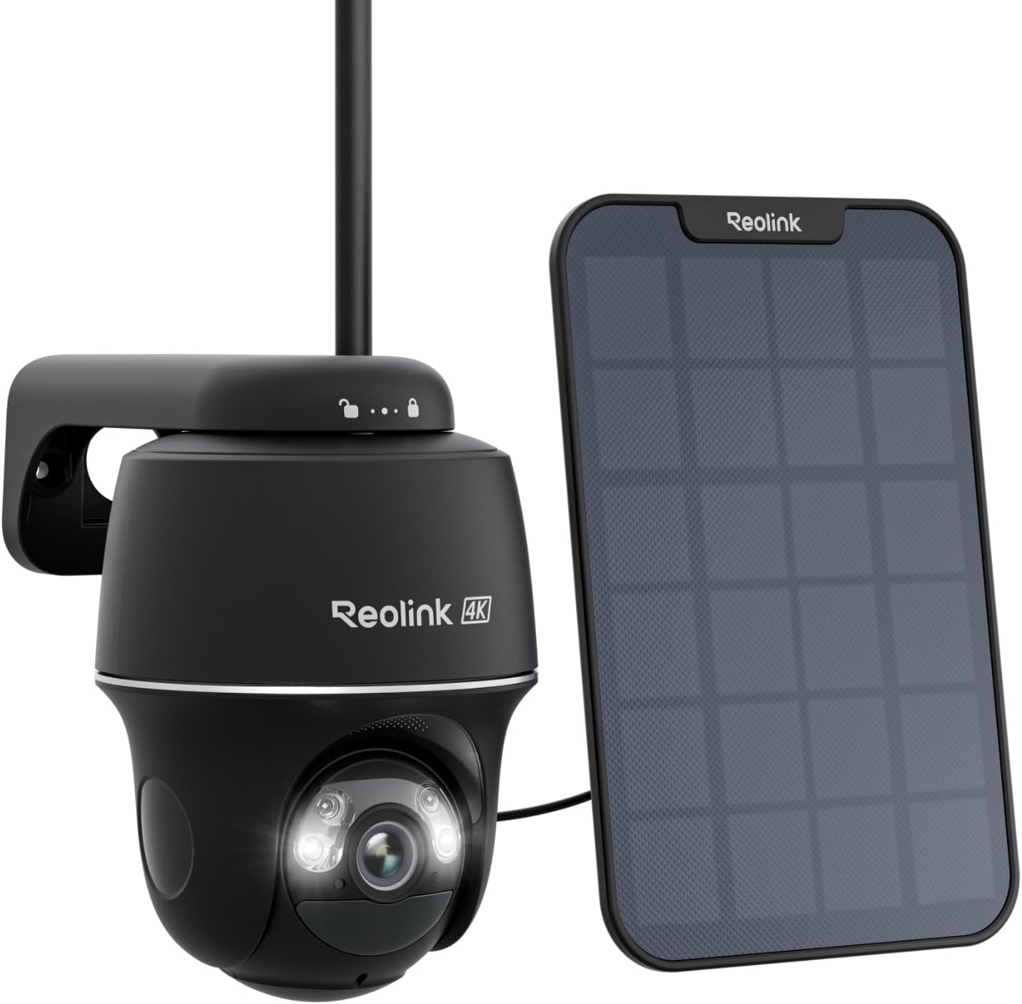 Reolink 4K 8MP Camara Vigilancia WiFi Exterior Solar, 360° PTZ Cámara Sin Cables con Foco, Visión Nocturna en Color, WiFi 2,4/5 GHz, Detección Inteligente, Argus PT Ultra(Negro) + Panel Solar 6W - 1
