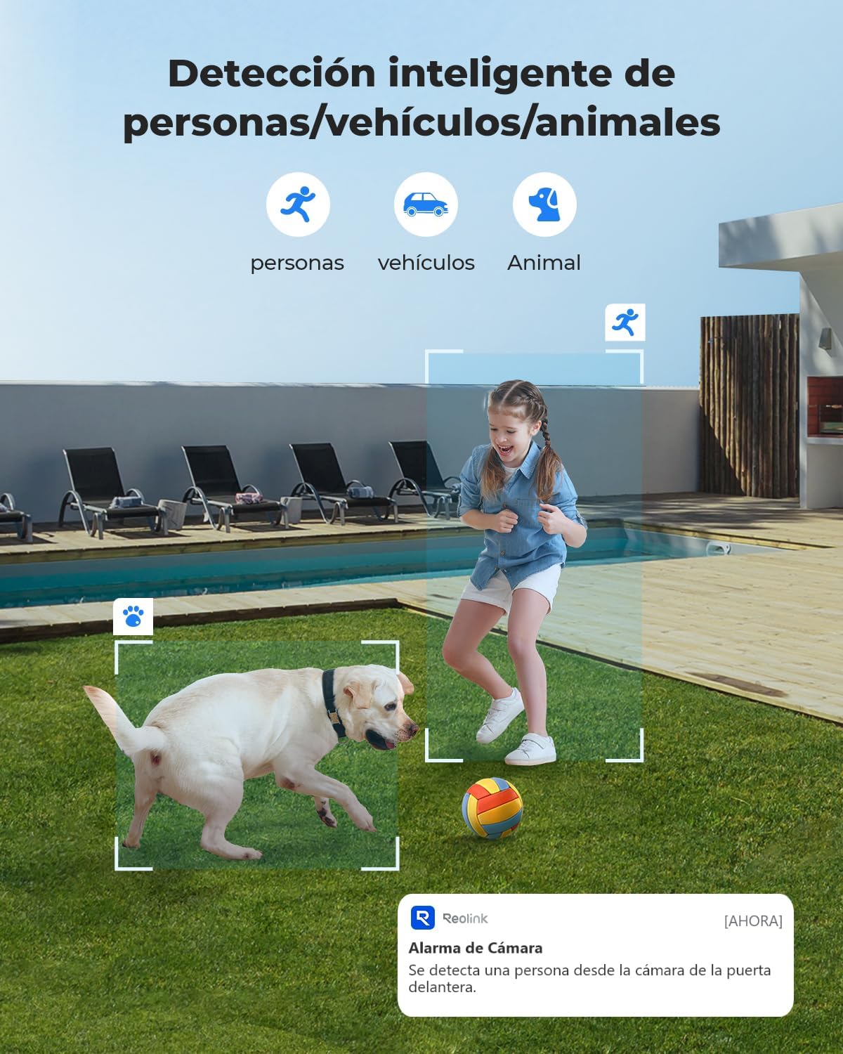 Reolink Cámara 4K PoE para Exteriores, Zoom óptico 5X, antivandálica IK10, Audio bidireccional, focos de visión Nocturna en Color, detección de Personas/vehículos/Animales, lapso de Tiempo, RLC-843A - 3