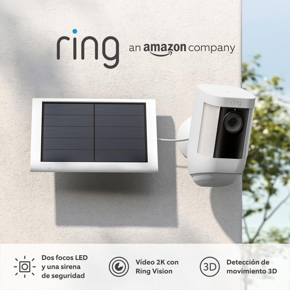 Ring C ámara Pro con luces solar (Spotlight Cam Pro Solar)|Vídeo 2K con Ring Vision, detección de movimiento 3D, luces LED, instalación por cuenta propia|Con 30 días de prueba gratuita de Ring Home - 1