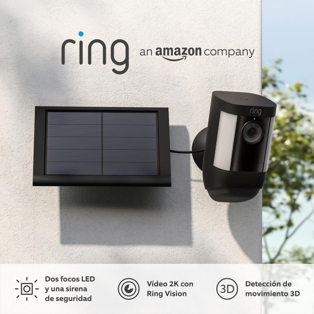Ring C ámara Pro con luces solar (Spotlight Cam Pro Solar)|Vídeo 2K con Ring Vision, detección de movimiento 3D, luces LED, instalación por cuenta propia|Con 30 días de prueba gratuita de Ring Home - 1