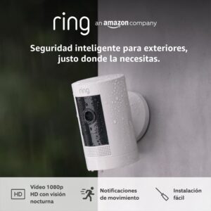 Ring Cámara exterior con batería (Stick Up Cam) | Cámara de vigilancia wifi para tu domicilio sin cables, con vídeo HD, comunicación bidireccional, instalación fácil | 30 días gratis de Ring Home