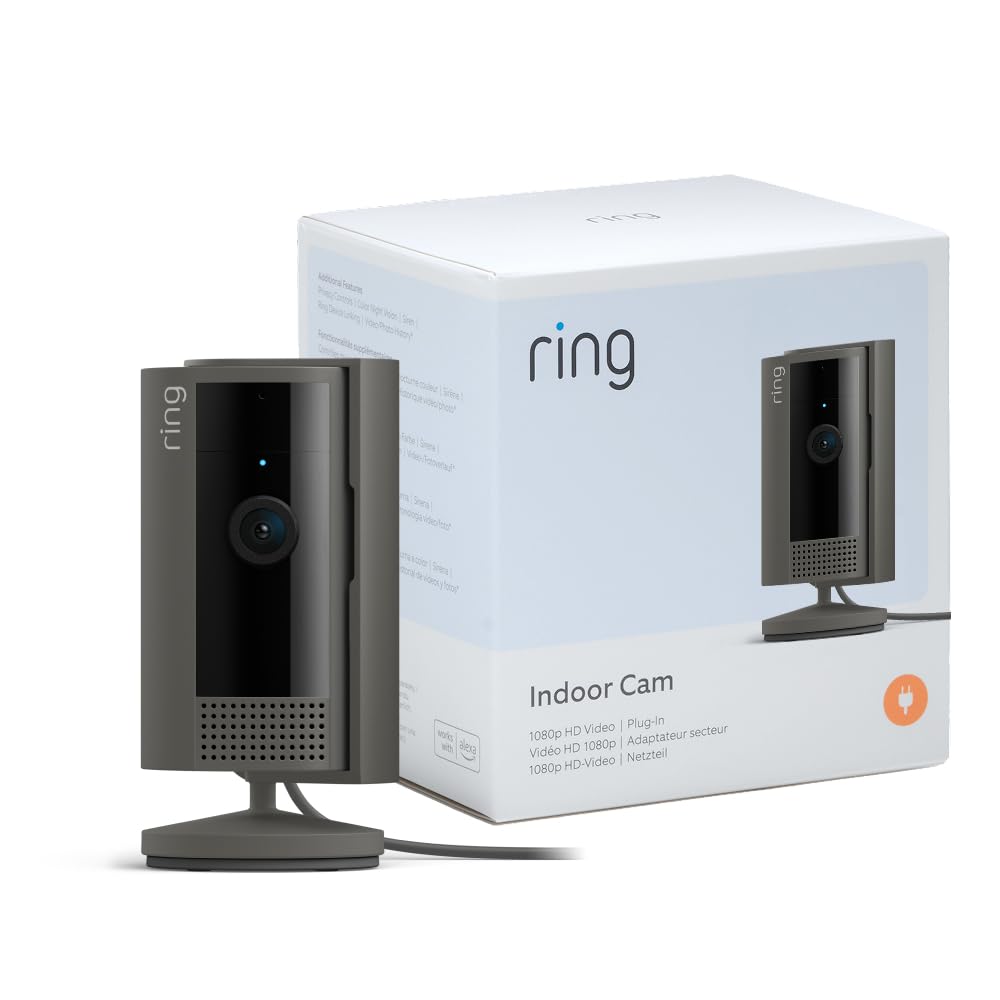 Ring Cámara interior (Indoor Camera 2.ª gen.) | Cámara de vigilancia wifi con enchufe para mascotas | Vídeo 1080p HD, comunicación bidireccional, cubierta de privacidad | 30 días gratis de Ring Home - 2