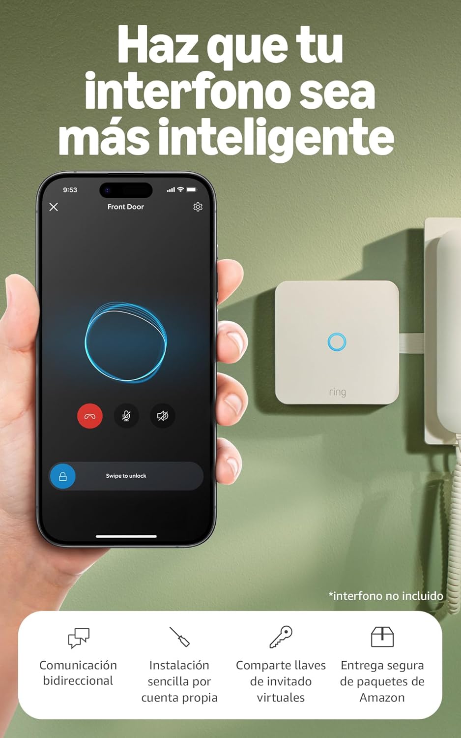 Ring Intercom Audio | Haz que tu interfono sea más inteligente | Transmisión de audio, llaves virtuales y acceso a distancia | Instalación por cuenta propia - 1