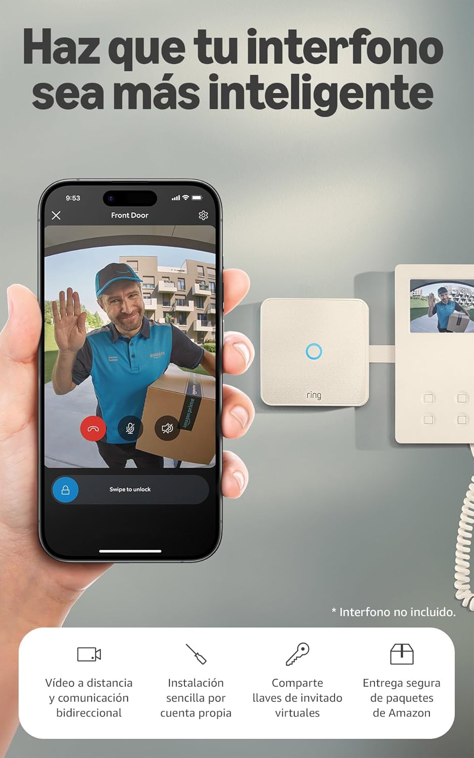 Ring Intercom Video (versión 2025, última generación) | Haz que tu interfono sea más inteligente | Transmisión de vídeo, llaves virtuales y acceso a distancia | Instalación por cuenta propia - 1