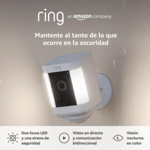 Ring cámara Plus con luces y batería (Spotlight Cam Plus) | Cámara de vigilancia exterior wifi con vídeo HD 1080p, comunicación bidireccional, visión nocturna y focos LED | 30 días gratis de Ring Home