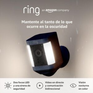Ring cámara Plus con luces y batería (Spotlight Cam Plus) | Cámara de vigilancia exterior wifi con vídeo HD 1080p, comunicación bidireccional, visión nocturna y focos LED | 30 días gratis de Ring Home
