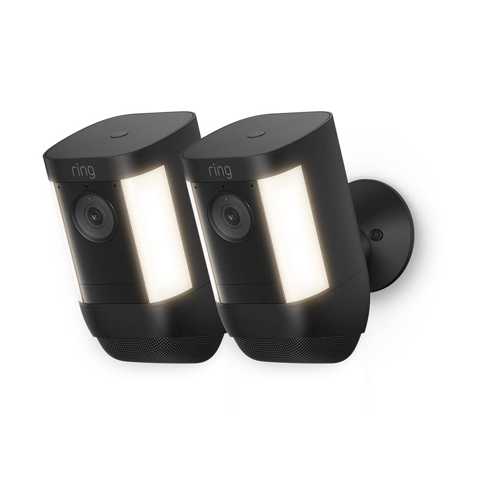 Ring cámara Pro con luces y batería (Spotlight Cam Pro Battery) | Vídeo 2K con Ring Vision, detección de movimiento 3D| 30 días de prueba gratuita de Ring Home | 2 Cámaras - 2
