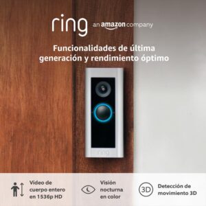 Ring videotimbre cableado Pro (anteriormente Video Doorbell Pro 2) | Timbre con cámara, vídeo 1536p HD, vídeo de cuerpo entero, detección de movimiento 3D y wifi | 30 días gratis de Ring Home