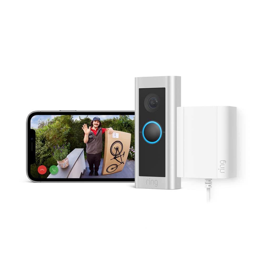 Ring videotimbre cableado Pro (anteriormente Video Doorbell Pro 2) con enchufe | Timbre con vídeo 1536p HD de cuerpo entero, detección de movimiento 3D, vista panorámica | 30 días gratis de Ring Home - 2