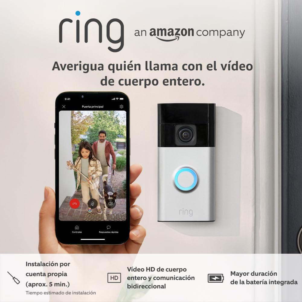 Ring videotimbre con batería (Battery Video Doorbell) (2024), con vídeo HD de cuerpo entero, instalación fácil por cuenta propia (5 min) | con batería integrada I 30 días gratis de Ring Home - 1