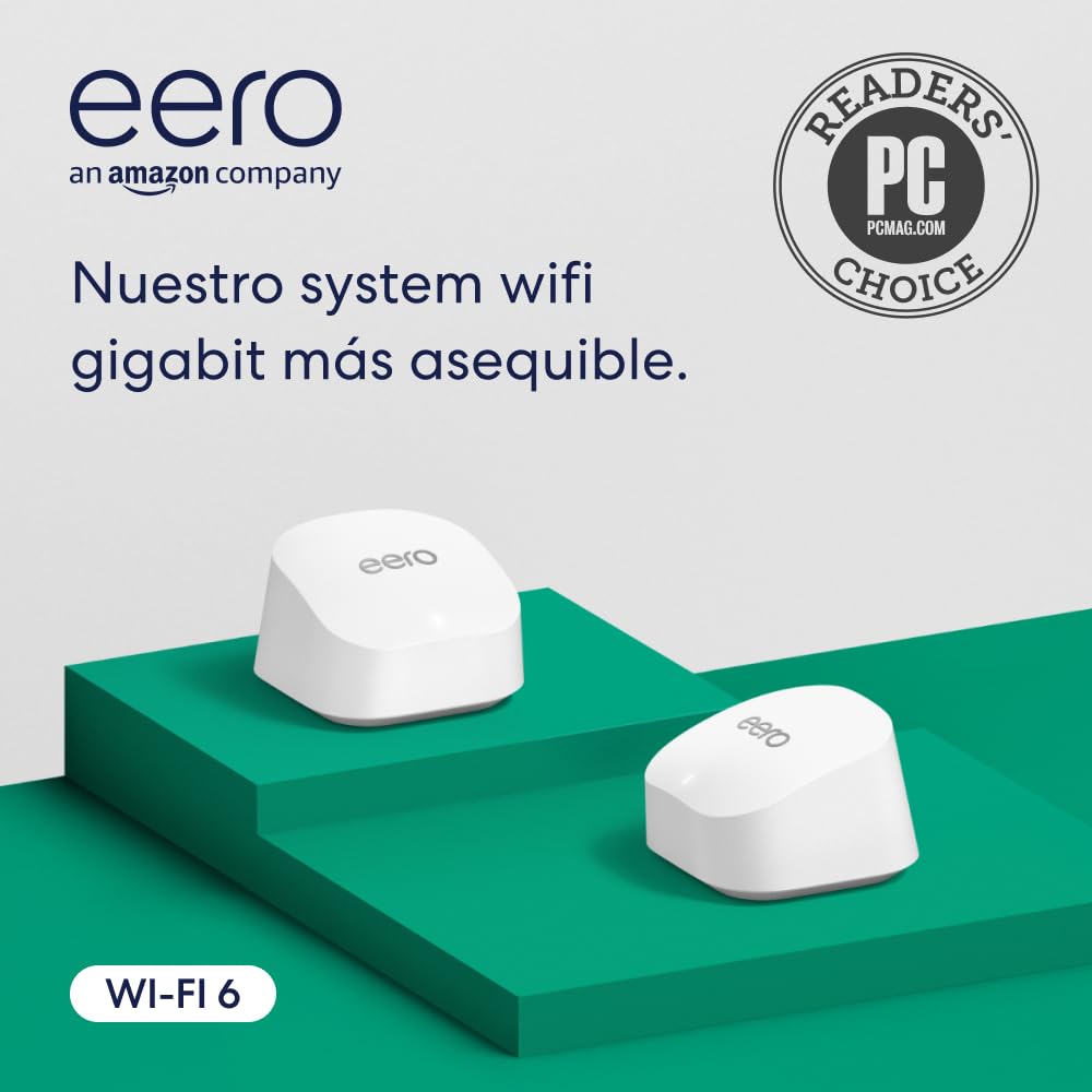Router wifi de malla eero 6+ de Amazon | Con Ethernet de 1 Gb/s, 280 m2 de cobertura y capacidad para conectar más de 75 dispositivos | pack de 2, modelo de 2022 - 1