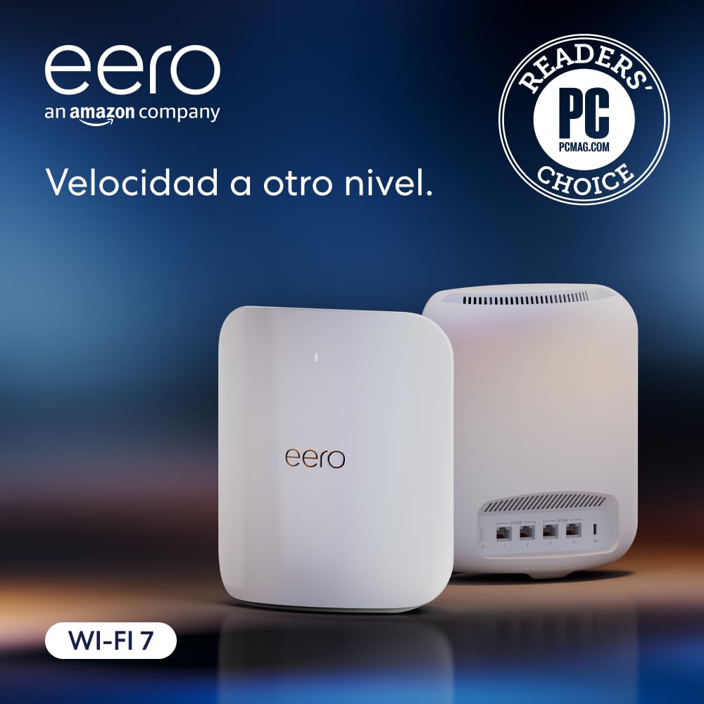 Router wifi de malla eero Max 7 de Amazon: con Ethernet de 10 Gb/s, 460 m2 de cobertura y capacidad para conectar más de 500 dispositivos, ideal para videojuegos (pack de 2, última generación) - 1