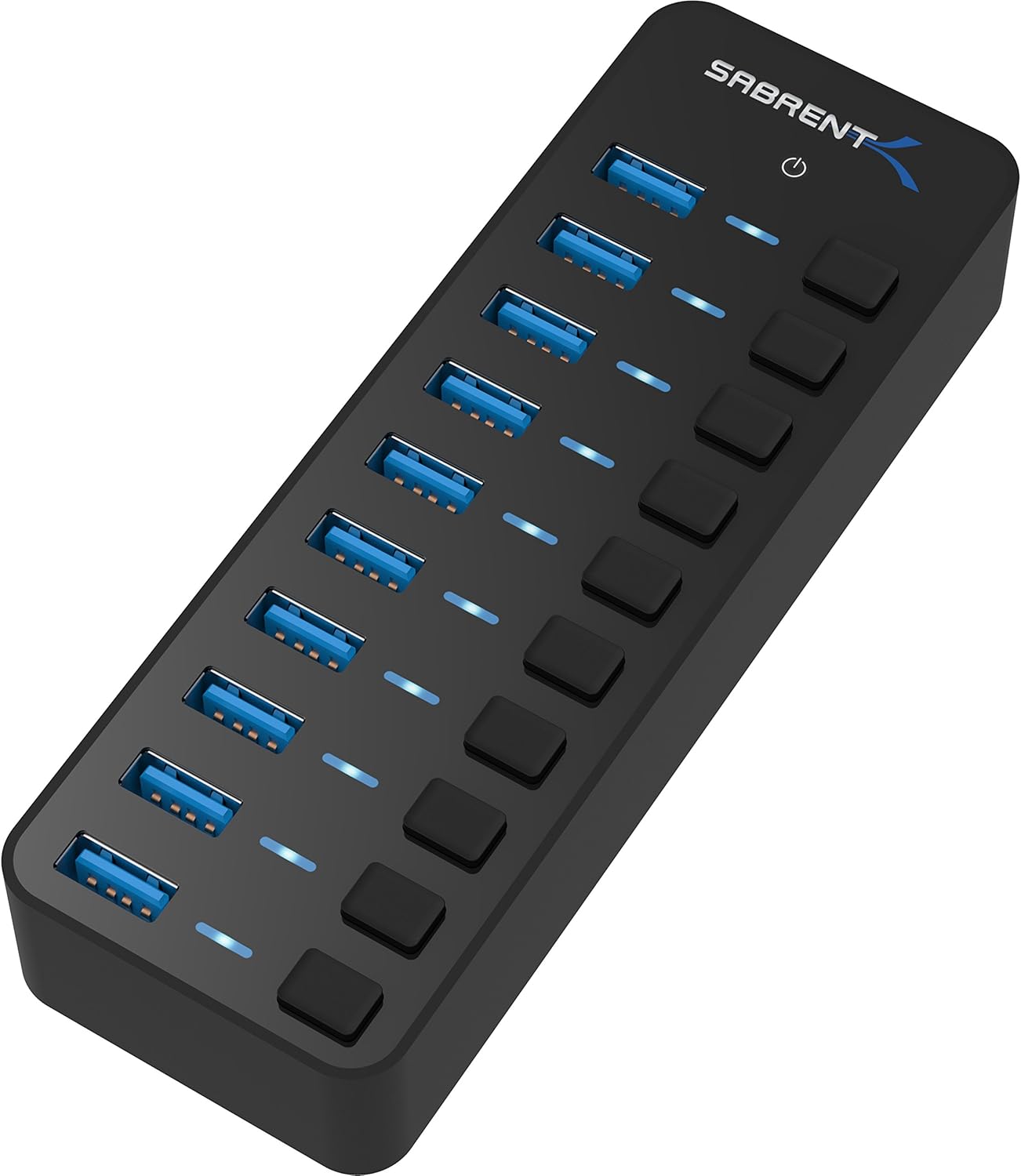 SABRENT Hub de 10 Puertos USB con interruptores de alimentación Individuales y LED Incluye Adaptador de Corriente de 60W 12V/5A | USB 3.0 | para PS5, Xbox, PC, Ordenador portátil, Gaming [HB-BU10] - 1