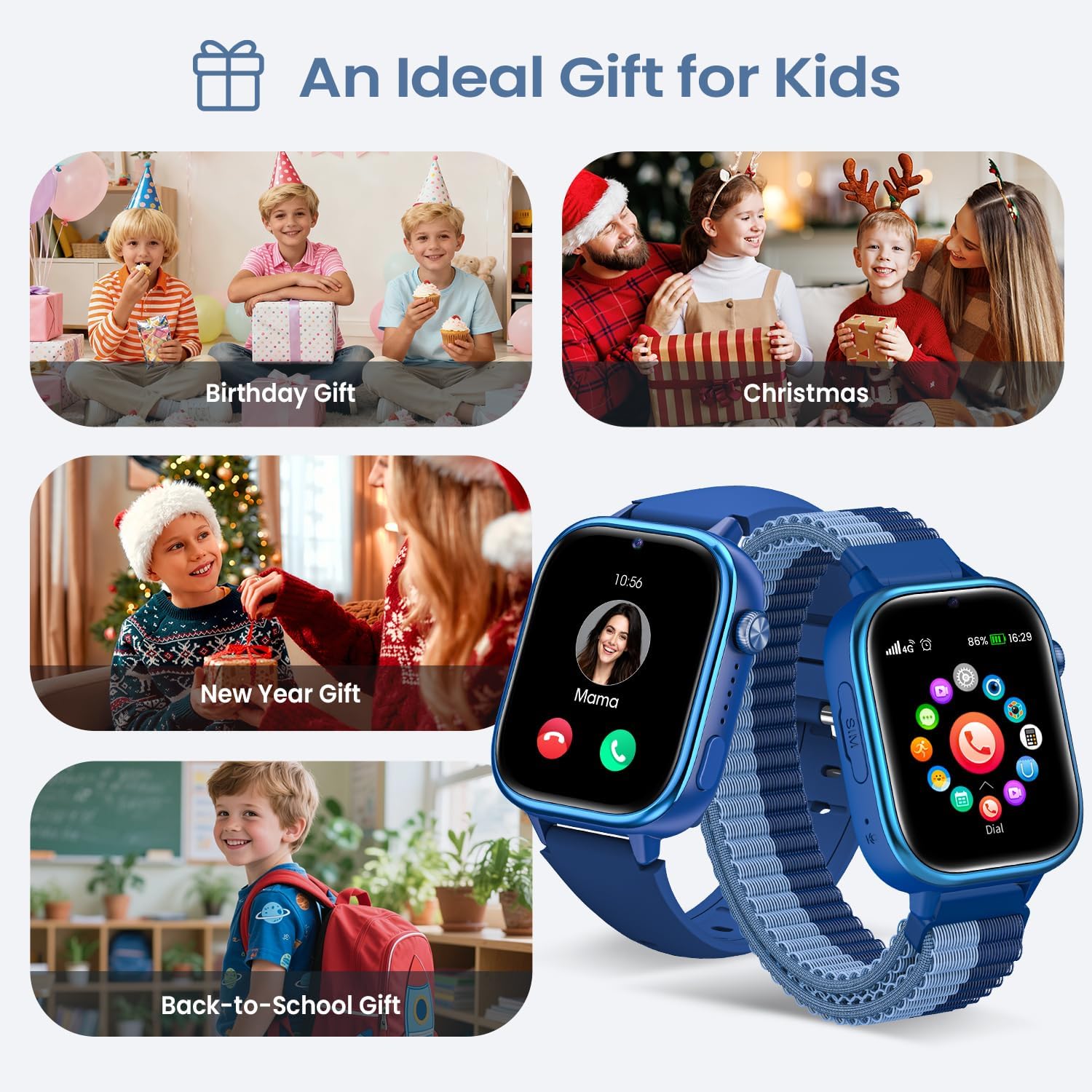 SWGOTA 4G Reloj Inteligente Niño, Smartwatch Niños con GPS y Teléfono/Videollamadas/Chat de Voz/Función SOS/Modo Escuela/IP68, Cámara Despertador Podómetro Monitor de Sueño, Regalo Niñas/Niños, Azul - 2