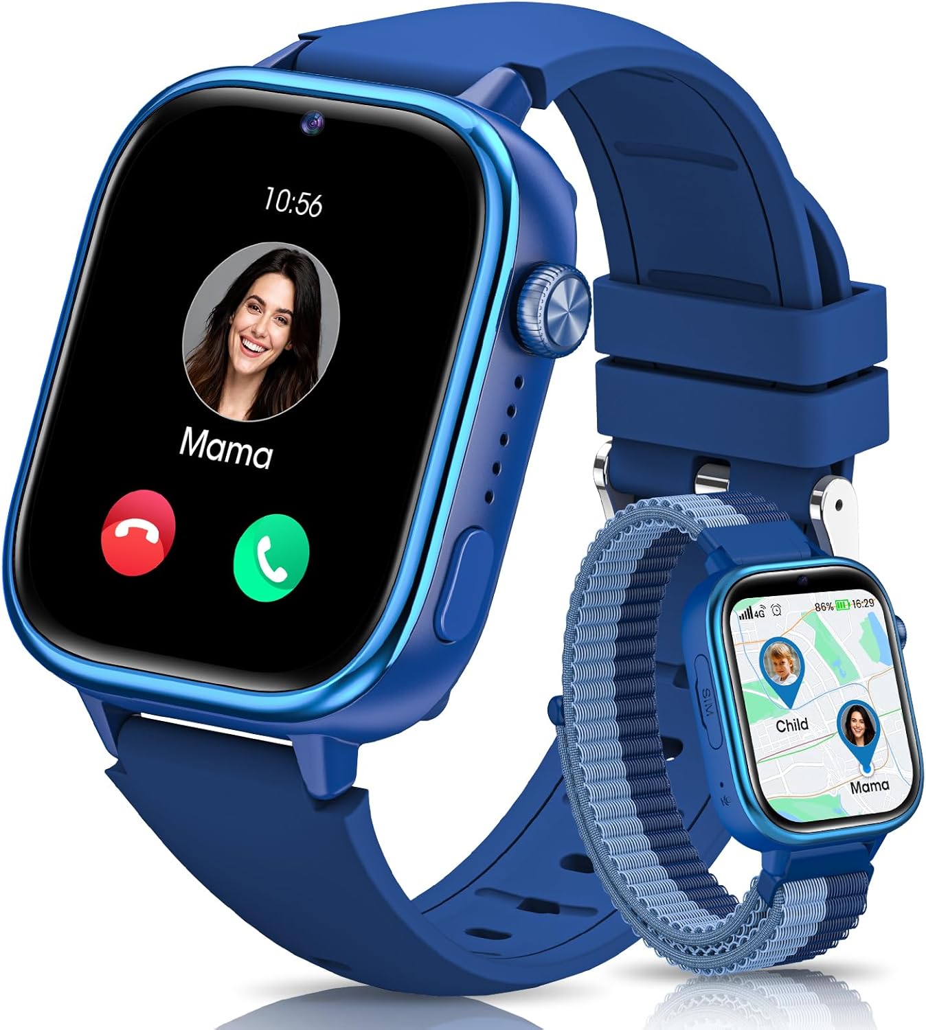 SWGOTA 4G Reloj Inteligente Niño, Smartwatch Niños con GPS y Teléfono/Videollamadas/Chat de Voz/Función SOS/Modo Escuela/IP68, Cámara Despertador Podómetro Monitor de Sueño, Regalo Niñas/Niños, Azul - 1