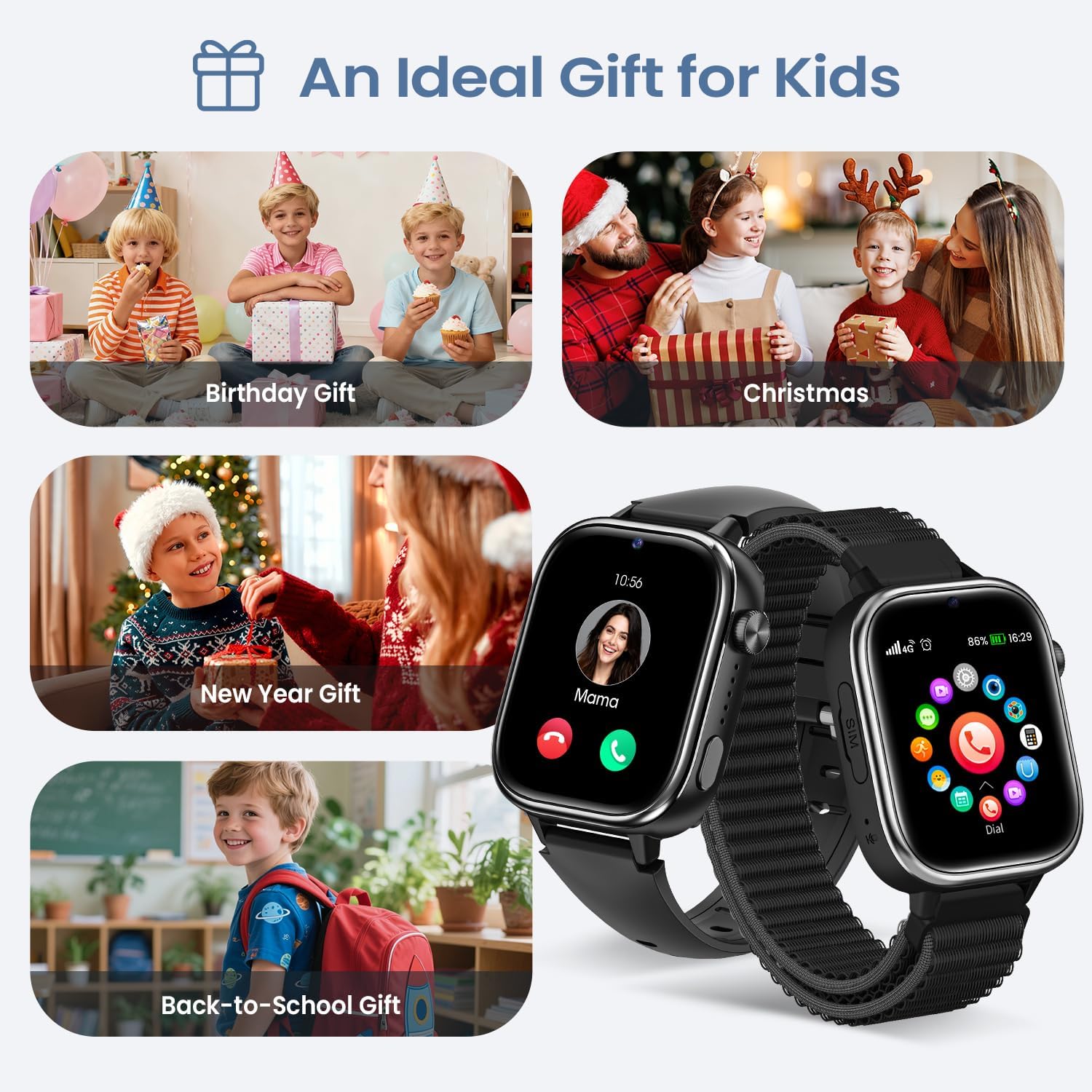 SWGOTA 4G Reloj Inteligente Niño, Smartwatch Niños con GPS y Teléfono/Videollamadas/Chat de Voz/Función SOS/Modo Escuela/IP68, Cámara Despertador Podómetro Monitor de Sueño, Regalo Niñas/Niños, Negro - 2