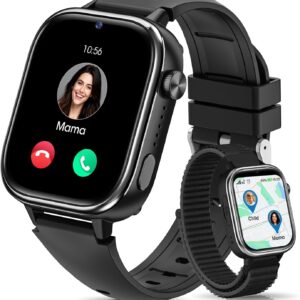 SWGOTA 4G Reloj Inteligente Niño, Smartwatch Niños con GPS y Teléfono/Videollamadas/Chat de Voz/Función SOS/Modo Escuela/IP68, Cámara Despertador Podómetro Monitor de Sueño, Regalo Niñas/Niños, Negro