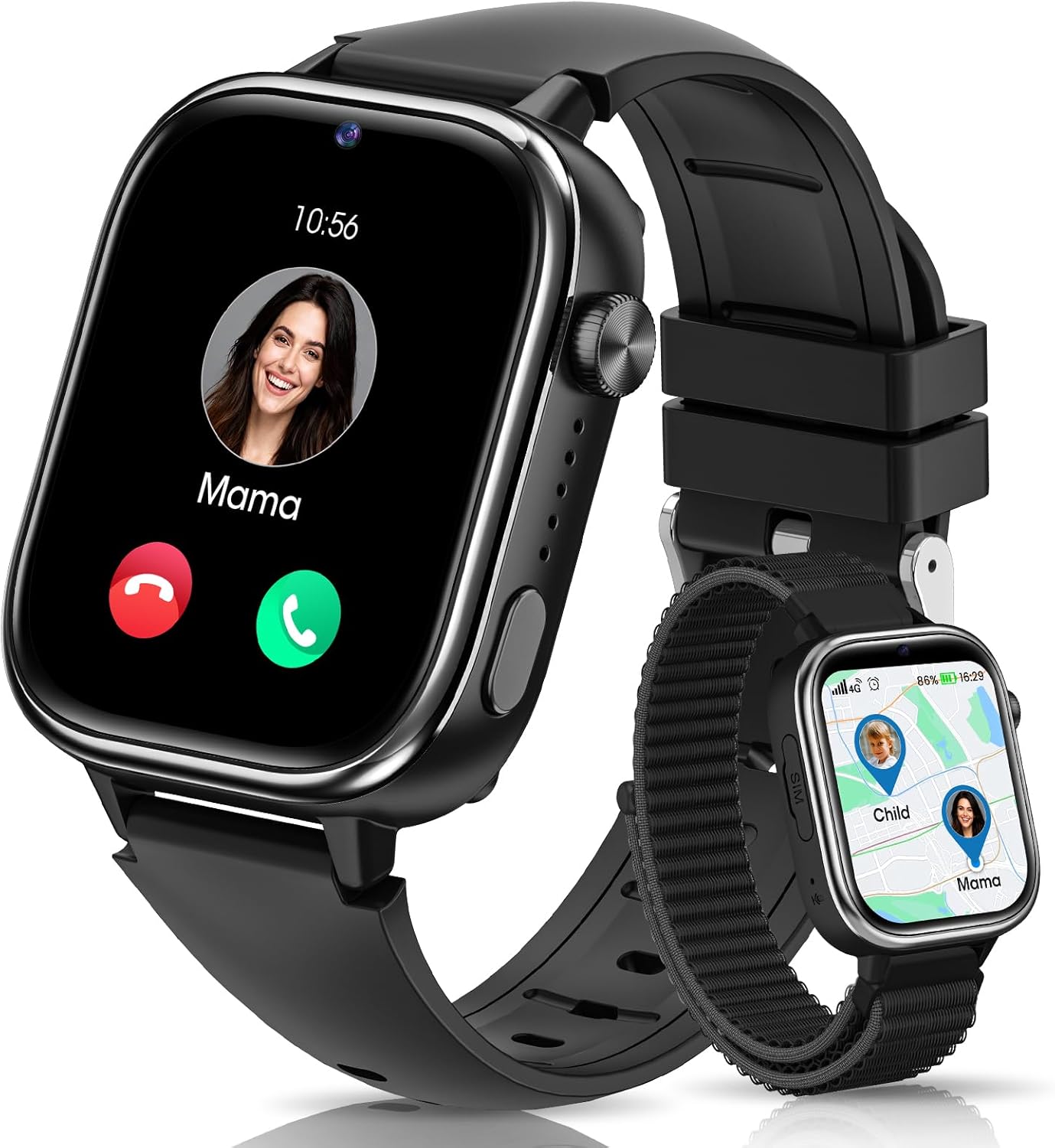 SWGOTA 4G Reloj Inteligente Niño, Smartwatch Niños con GPS y Teléfono/Videollamadas/Chat de Voz/Función SOS/Modo Escuela/IP68, Cámara Despertador Podómetro Monitor de Sueño, Regalo Niñas/Niños, Negro - 1