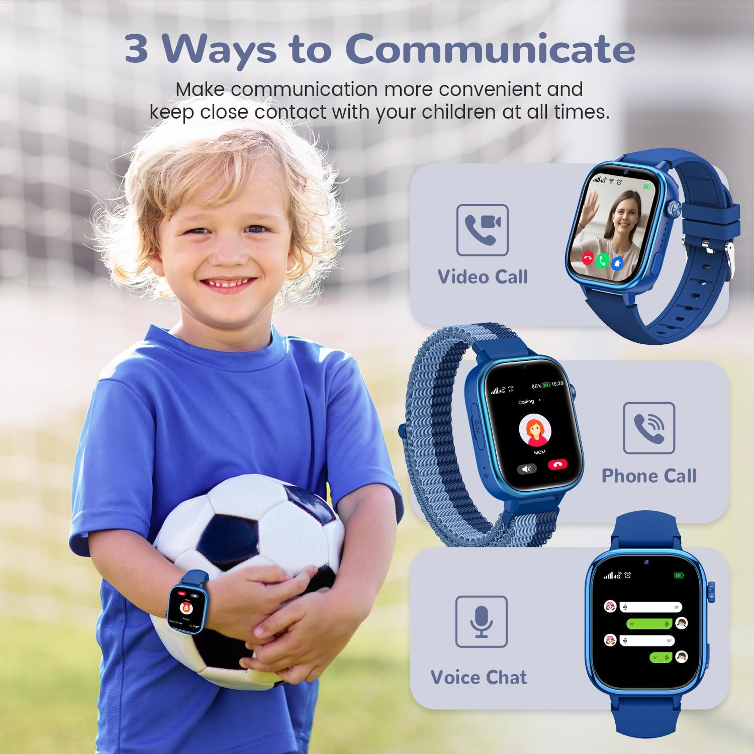 SWGOTA 4G Reloj Inteligente Niño con GPS y Teléfono, Smartwatch Niños con Videollamadas, Mensajes, Modo Escuela, SOS, IP68 Impermeable, Despertador, Podómetro - Regalo Ideal para Niños y Niñas (Azul) - 2