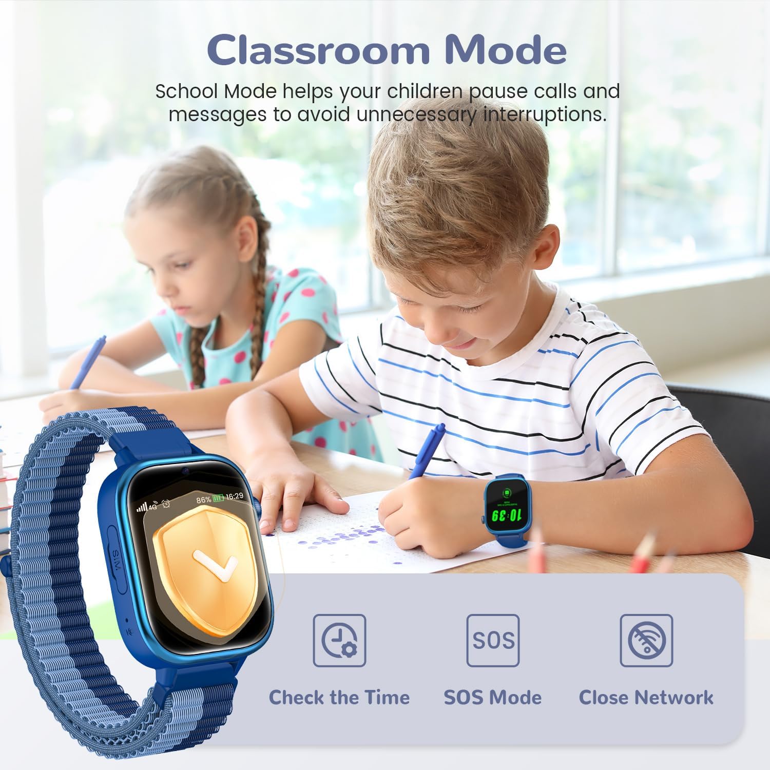 SWGOTA 4G Reloj Inteligente Niño con GPS y Teléfono, Smartwatch Niños con Videollamadas, Mensajes, Modo Escuela, SOS, IP68 Impermeable, Despertador, Podómetro - Regalo Ideal para Niños y Niñas (Azul) - 6