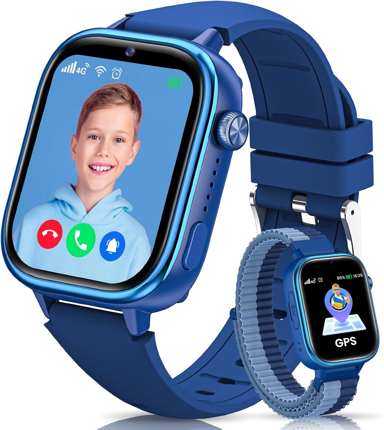 SWGOTA 4G Reloj Inteligente Niño con GPS y Teléfono, Smartwatch Niños con Videollamadas, Mensajes, Modo Escuela, SOS, IP68 Impermeable, Despertador, Podómetro - Regalo Ideal para Niños y Niñas (Azul) - 1