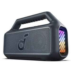 Soundcore Altavoz Bluetooth Potente Boom 2, con Potente Sonido 80W Gracias al Subwoofer y BassUp™, 24h, IPX7, Tiene Luces RGB, Puerto USB-C, para IR de Camping, a la Playa o al Campo