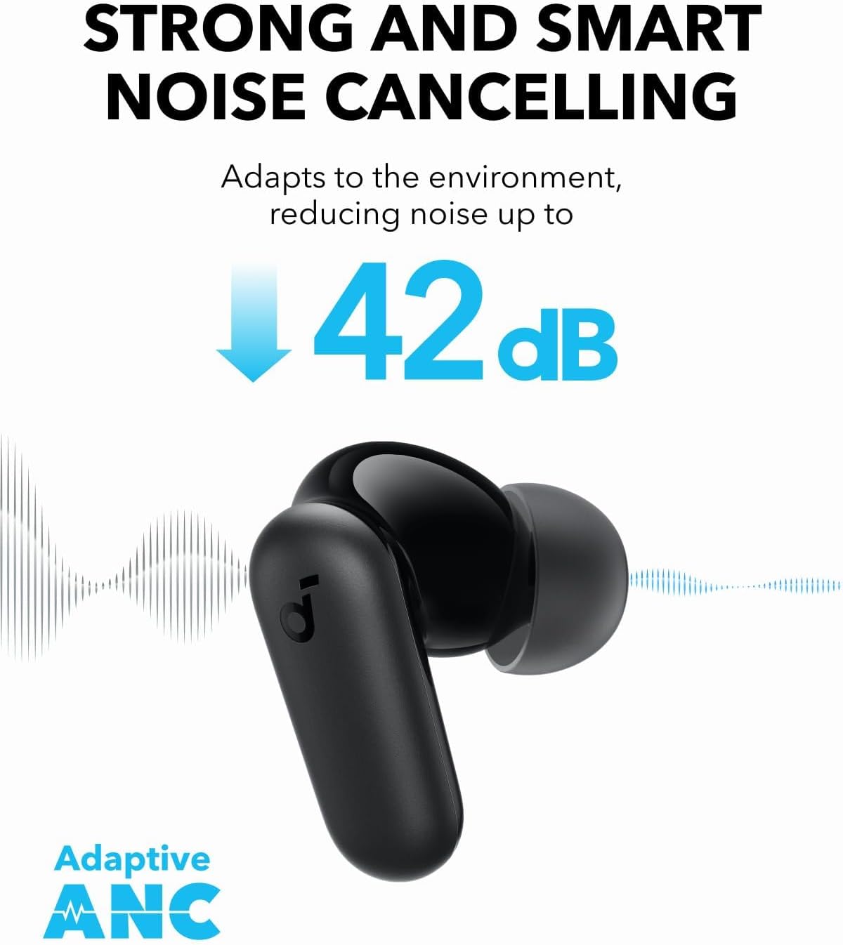 Soundcore P30i Auriculares Inalámbricos Bluetooth con Cancelación de Ruido de Anker, Cancelación de Ruido Potente e Inteligente, Graves Potentes, 45 Horas, Estuche 2 en 1 y Soporte para el Móvil, IP54 - 3
