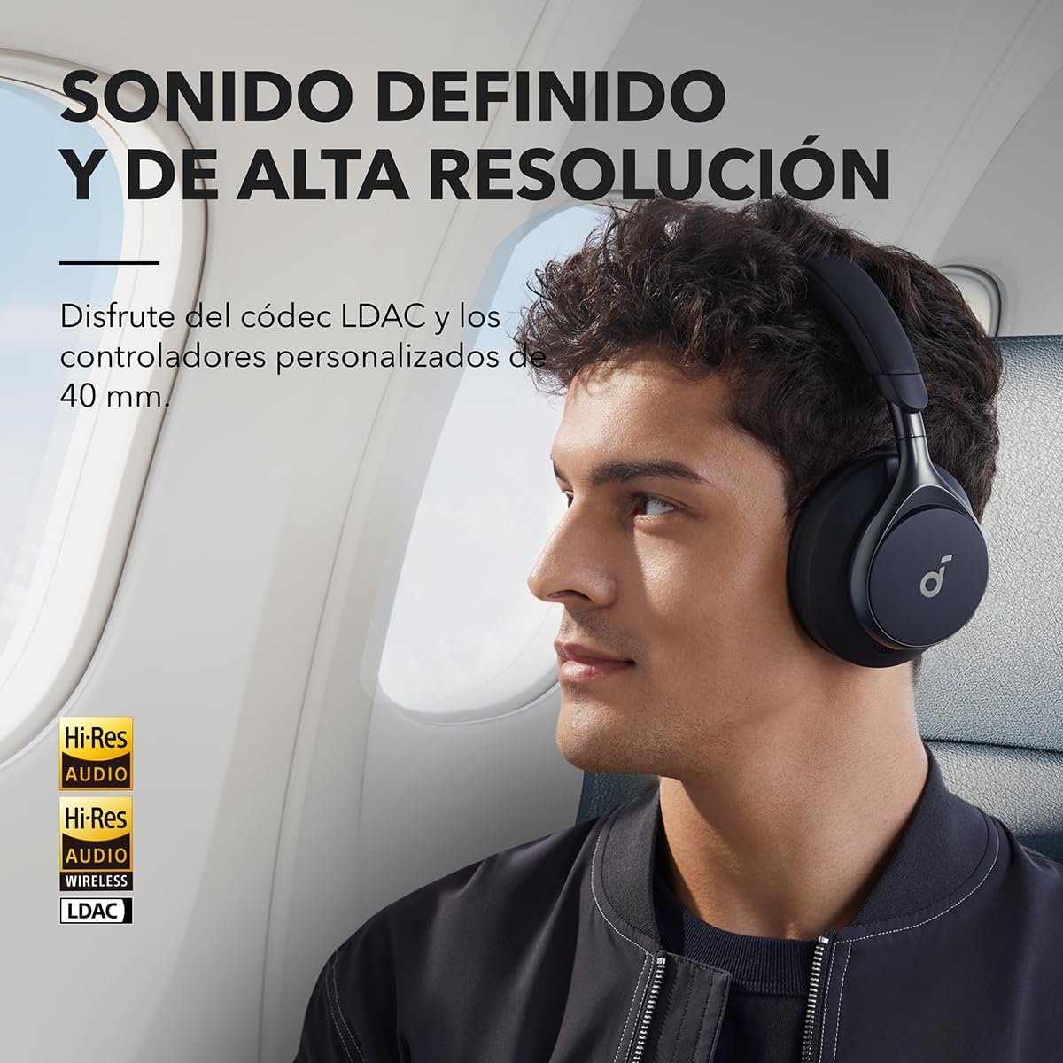 Soundcore de Anker Space One Auriculares Cancelación Ruido Activa Adaptativa, Cascos Inalambricos Bluetooth Reducción de Voz Humana 2X más Fuerte, 40H ANC, Control de App, LDAC Hi-Res Wireless Audio - 4