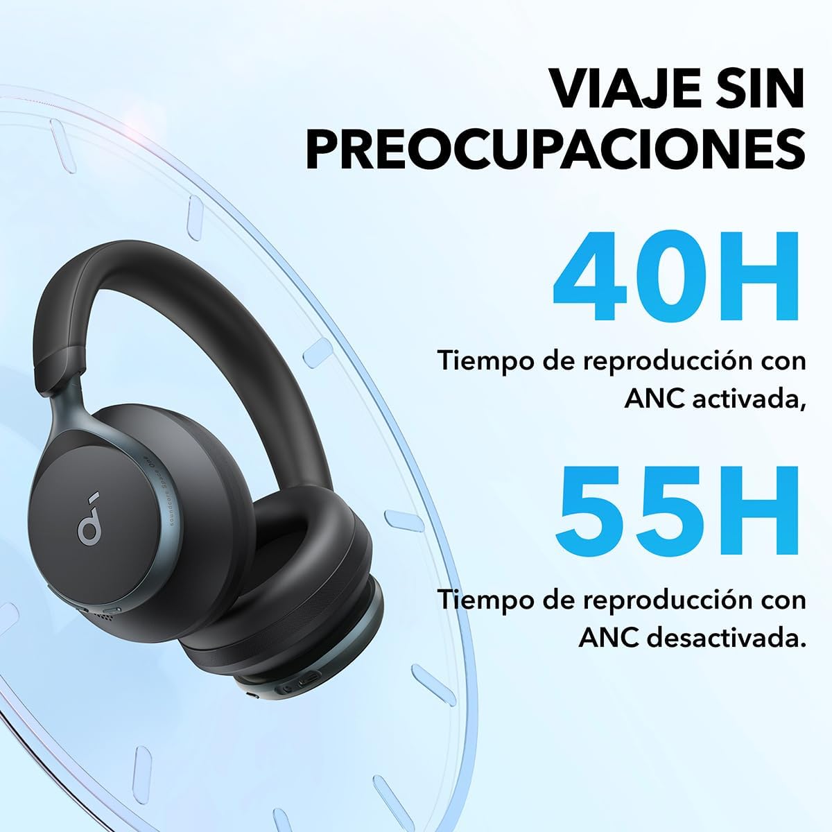 Soundcore de Anker Space One Auriculares Cancelación Ruido Activa Adaptativa, Cascos Inalambricos Bluetooth Reducción de Voz Humana 2X más Fuerte, 40H ANC, Control de App, LDAC Hi-Res Wireless Audio - 5