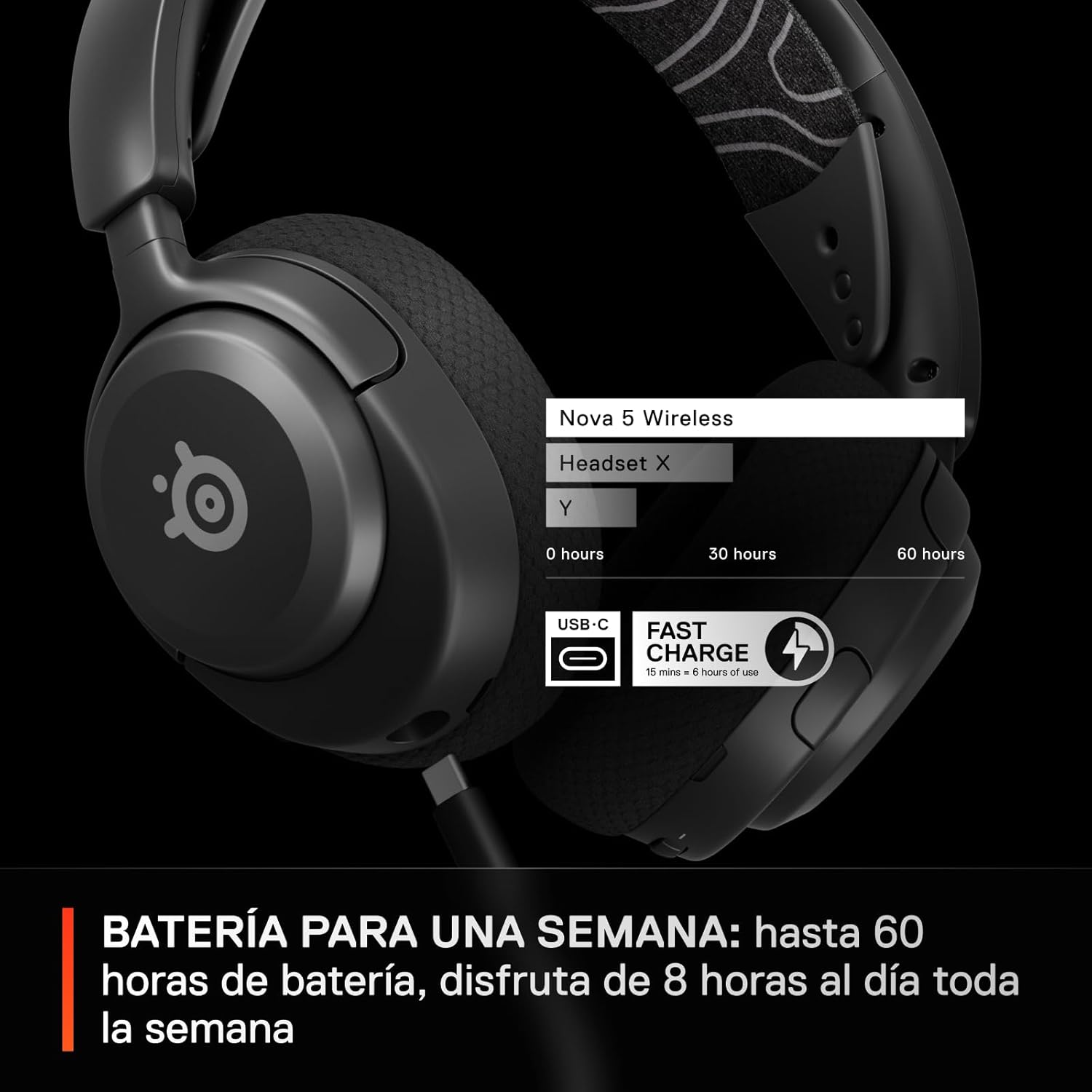 SteelSeries Arctis Nova 5 Cascos gaming inalámbricos PC, PS5, Switch 2, móvil - Controladores magnéticos de neodimio - Más de 100 preajustes de audio - Batería de 60h - 2,4 GHz o BT - Micro Gen2.X - 5