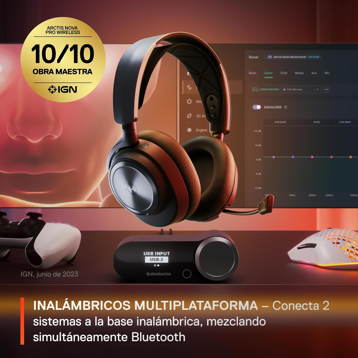 SteelSeries Arctis Nova Pro Wireless - Cascos Gaming Inalámbricos Multisistema - Controladores magnéticos de neodimio - Cancelación de ruido - Infinity Power System - PC, PS5, PS4, Switch 2, Móvil - 2
