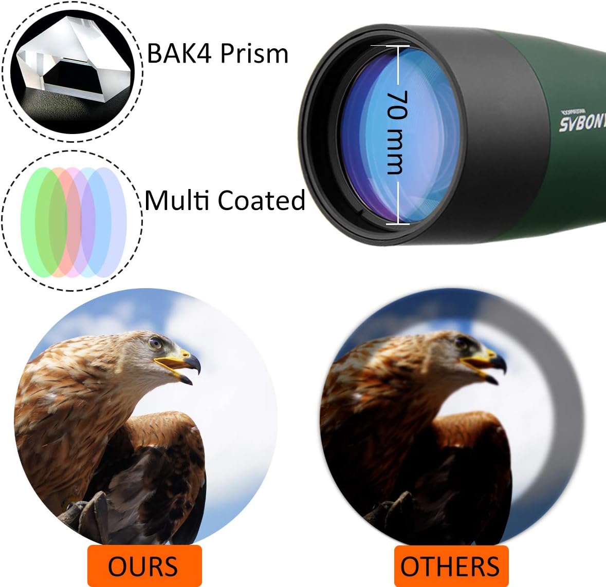 Svbony SV28 Telescopio Terrestre 25-75x70 Impermeable Prisma BAK4 Lente Óptica Recubierta MC Zoom Spotting Scope con Trípode y Adaptador de Phone - 2