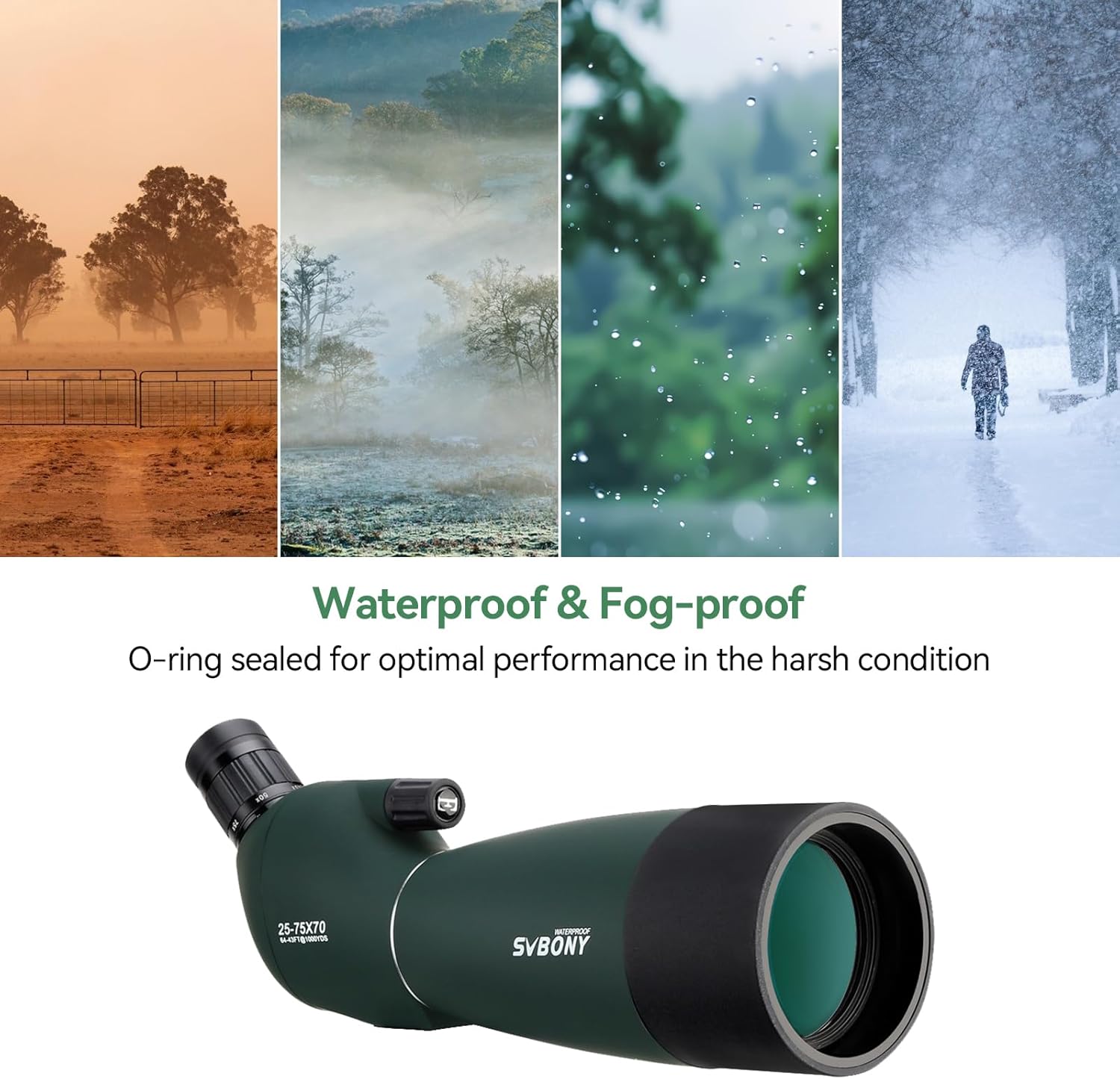 Svbony SV28 Telescopio Terrestre 25-75x70 Impermeable Prisma BAK4 Lente Óptica Recubierta MC Zoom Spotting Scope con Trípode y Adaptador de Phone - 4