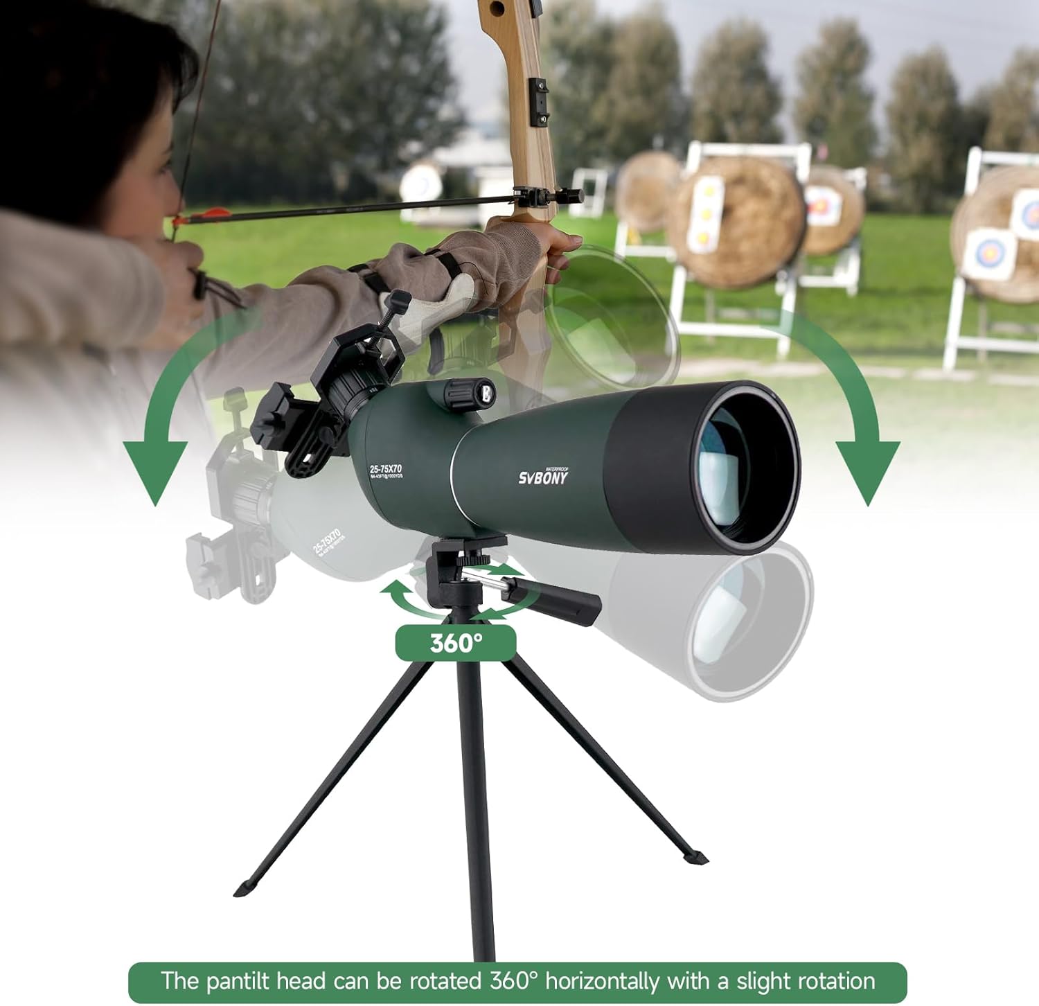 Svbony SV28 Telescopio Terrestre 25-75x70 Impermeable Prisma BAK4 Lente Óptica Recubierta MC Zoom Spotting Scope con Trípode y Adaptador de Phone - 5