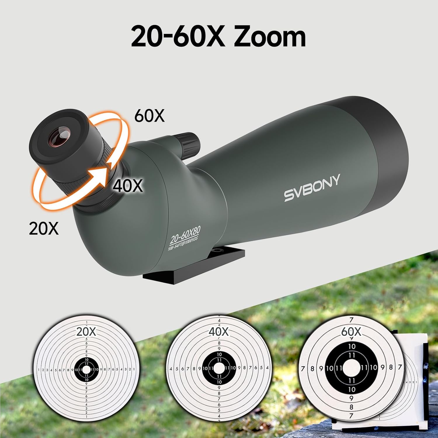 Svbony SV28 Upgrade 20-60x80 Telescopio Terrestre, HD FMC, con Adaptador de Smartphone y Trípode, Largo Alcance Telescopio Terrestre Potente para Tiro al Objetivo, Tiro con Arco, Observación de Aves - 2