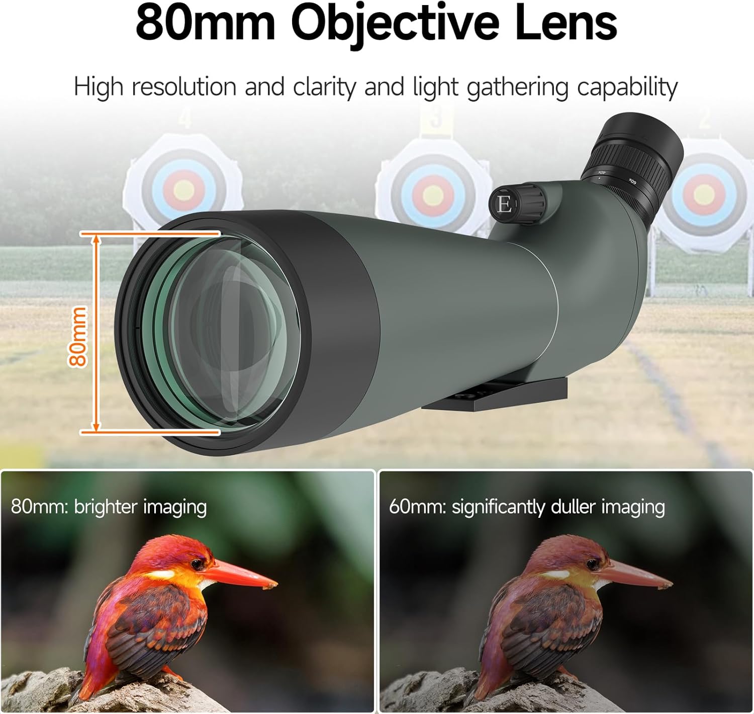 Svbony SV28 Upgrade 20-60x80 Telescopio Terrestre, HD FMC, con Adaptador de Smartphone y Trípode, Largo Alcance Telescopio Terrestre Potente para Tiro al Objetivo, Tiro con Arco, Observación de Aves - 3