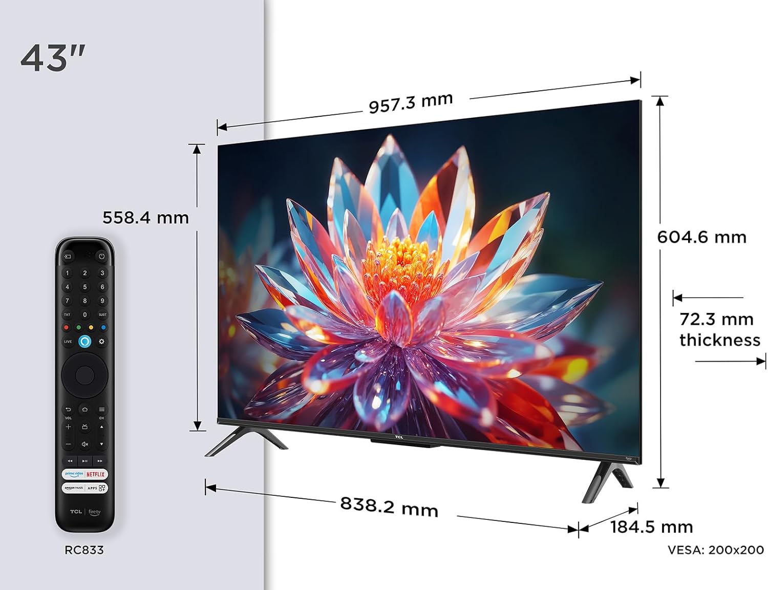 TCL 43T6C, 43" QLED 4K HDR TV, Fire TV (Smart TV with Dolby Vision & Atmos, HDR10+, Press & Ask Alexa) [Clase de eficiencia energética G] - 2