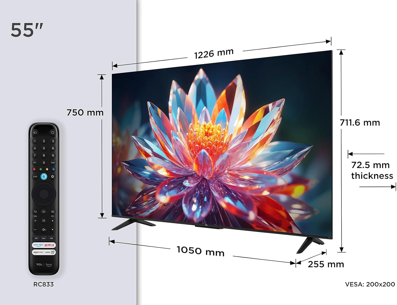 TCL 55T6C, 55" QLED 4K HDR TV, Fire TV (Smart TV with Dolby Vision & Atmos, HDR10+, Press & Ask Alexa) [Clase de eficiencia energética F] - 2